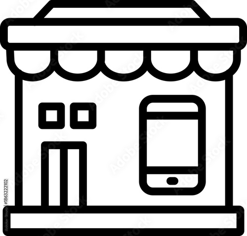 Mobile Shop Line Icon – Smartphone Store and Electronics Retail Symbol, Mobile Phone Store Icon,  Gadgets, Devices, and Technology Illustration, Smartphone Shop Icon – Mobile Devices, Electronics,