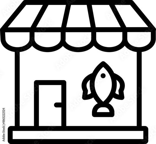Fish Shop Line Icon – Seafood Market and Fresh Fish Store Symbol, Fish Market Icon , Seafood, Grocery, and Retail Line Illustration, Seafood Shop Icon, Fresh Fish, Market, and Food Line Symbol