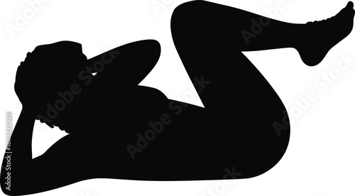 Silhouette of person performing crunch exercise with bent knees and raised feet for fitness, workout, and core training use.Print