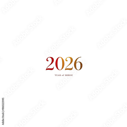 Text 2026 Year of Horse in elegant font with red and gold gradient