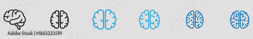 A collection of six different brain illustrations in various colors and styles on a gray background