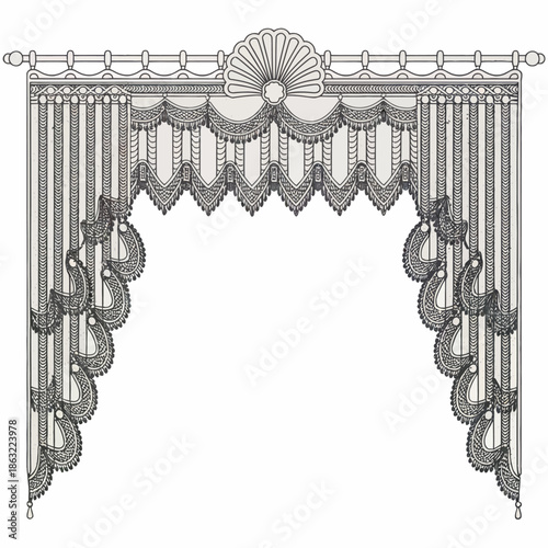 Intricate Lace Design Curtain with Fan Motif