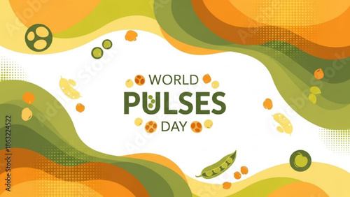 World Pulses Day Green and Orange Abstract Background with Pulses
