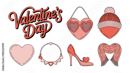 Valentine's Day Elements: A collection of charming Valentine's Day themed illustrations, each item evoking the spirit of love and affection.