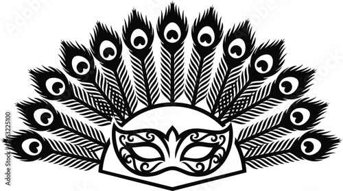 Venetian masquerade mask decorated with peacock feathers for carnival costume party