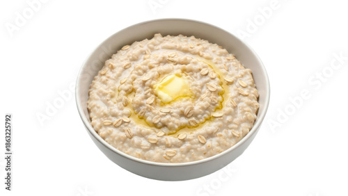 Bowl of oatmeal with butter and oats isolated on transparent background