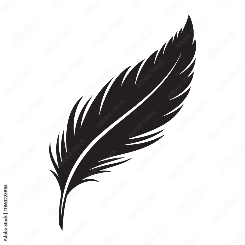 Fototapeta premium Elegant Abstract Feather Quill Vector Silhouette Black Minimal