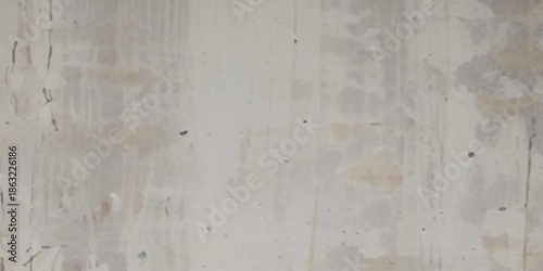 Abstract grunge texture background featuring a weathered white concrete wall with vertical paint drips, blended with soft neutral watercolor paper texture, organic speckled grain, and vintage stains. 