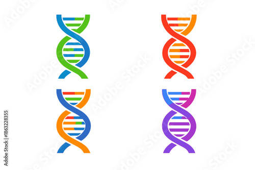 Four DNA Double Helix Molecules in Rainbow Colors