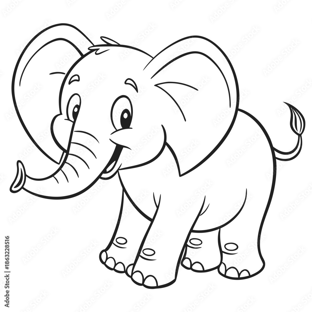 Naklejka premium Cute Elephant Coloring Book Illustration with Minimal Lines