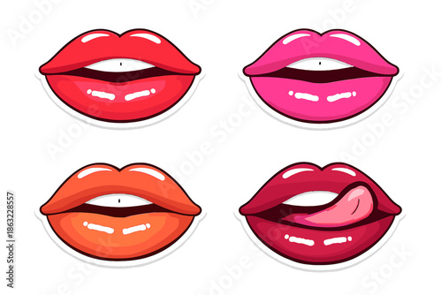 Four stylish pairs of cartoon lips with different colors