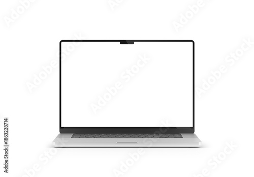 Modern laptop computer screen isolated on transparent background with shadows. 3D rendering