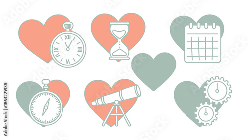 Heartfelt moments:  A collection of artistic hearts, each adorned with a unique symbol of cherished memories and the passage of time.