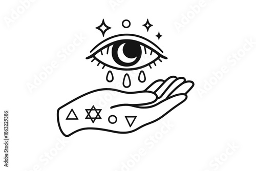 Mystical Eye and Hand with Sacred Symbols