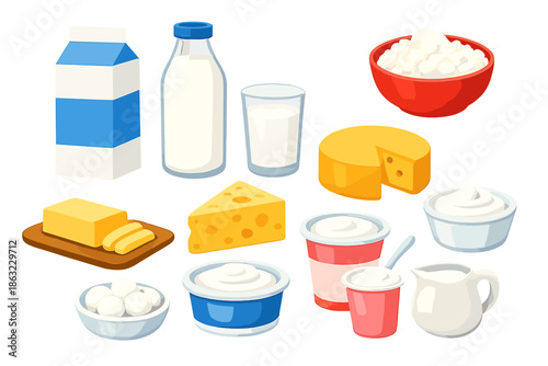 Assortment of dairy products with glowing effect