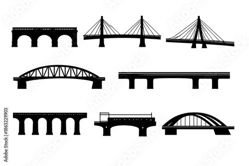 Collection of bridge silhouettes on a dark background