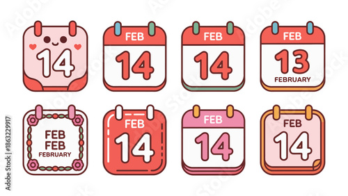 Valentine's Day Calendar Set: A charming assortment of cartoon calendars, each meticulously showcasing the 14th of February, offering a delightful visual reminder of love.