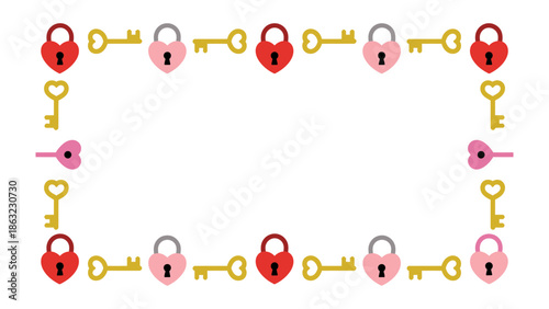 Key to unlock the Heart: The golden key and the lock in heart shape, perfect to be a frame