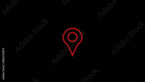 Red location pin icon on a black background