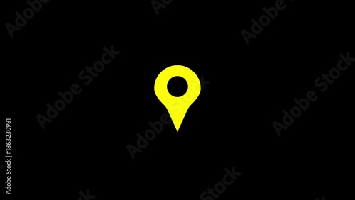 A simple yellow location pin marker on a black background