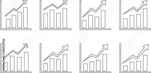 Graphical representation of data trends, Vector, Editable stroke. EPS-10. 