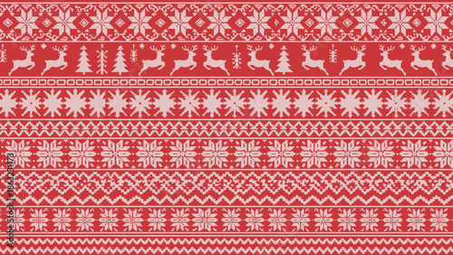 Red Christmas Knitting Pattern Fabric.