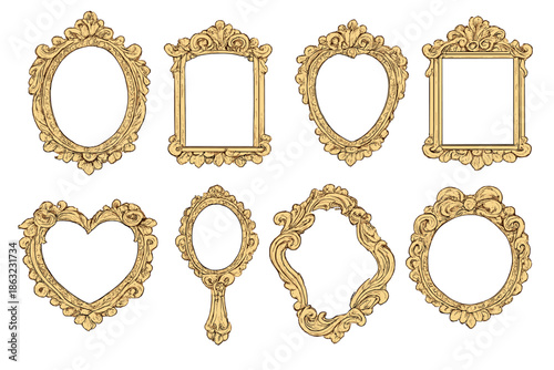 Collection of ornate vintage mirrors with gold frames