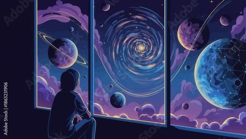 Man Looking at Space Windows.