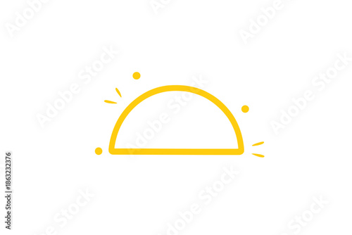 Glowing sunrise or sunset icon with rays and circles