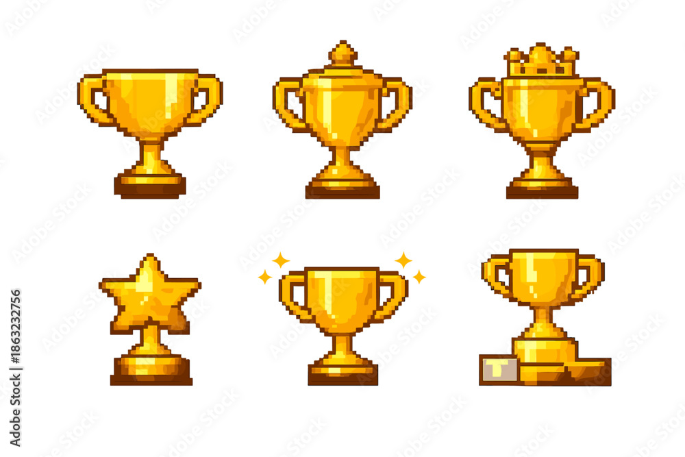 Naklejka premium Pixel Art Trophies and Awards