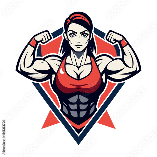 A dynamic vector logo showcases a powerful female athlete in motion embodying strength fitness and determination through its design