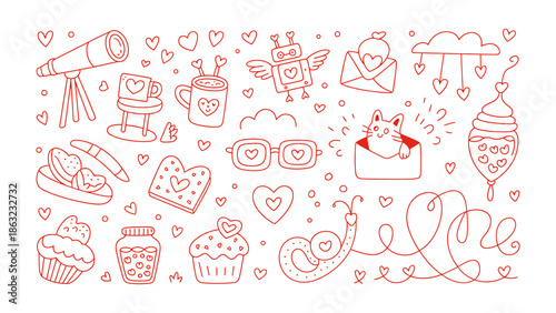 Valentine's Day Doodle Collection: A charming collection of Valentine's Day-themed doodles, featuring hearts, love symbols, and sweet treats, perfect for conveying affection and celebrating love.