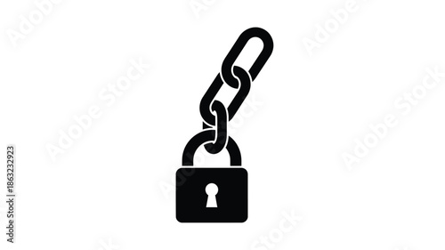 A black and white illustration depicting a padlock secured by a metal chain link