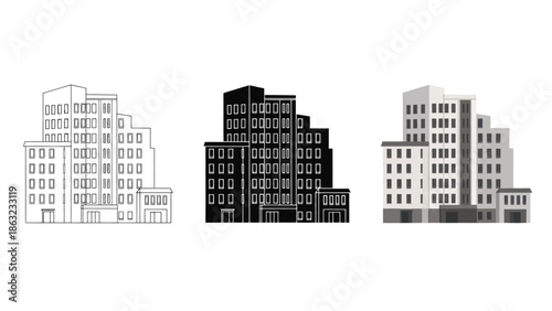 Residential Houses Vector Set in Line Art, Silhouette and Color Style for Real Estate, Architecture and Property Design