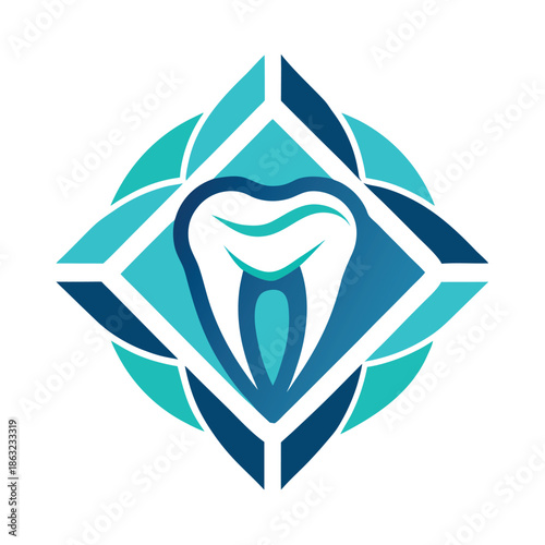 A modern abstract vector illustration showcases a stylized tooth symbol emphasizing oral hygiene and dental care concepts with curved lines