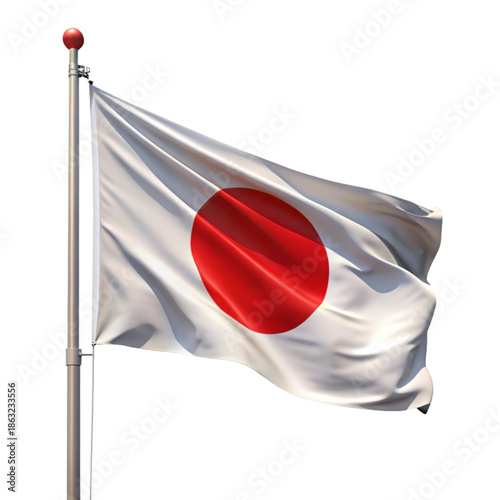Japanese flag waving on silver flagpole
