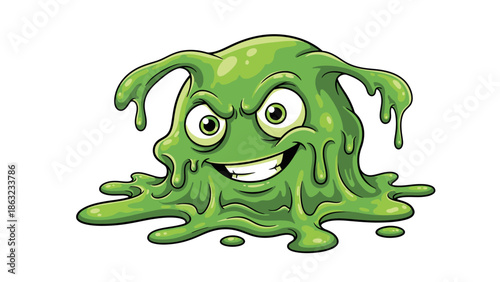 Cartoon green slime drips collection, vector illustration, isolated on white background