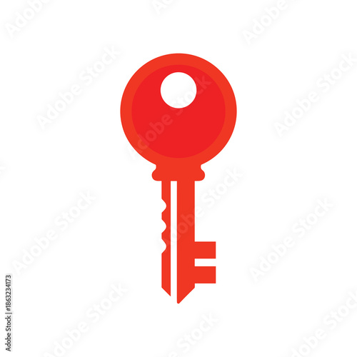 Red key with circular head Vector