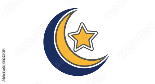 Crescent moon and star graphic icon symbolizing faith and aspiration