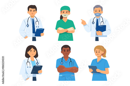 Diverse team of medical professionals in a digital illustration