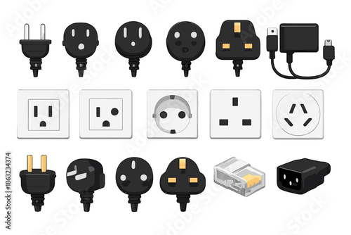 Collection of electrical plugs and outlets