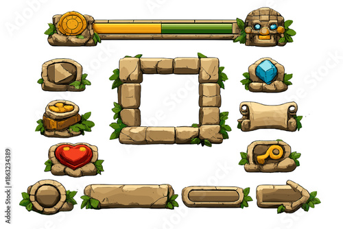 Jungle-themed game UI elements