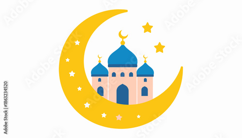 Ramadan Crescent Moon and Mosque Illustration A Symbol of Islamic Celebration and Faith