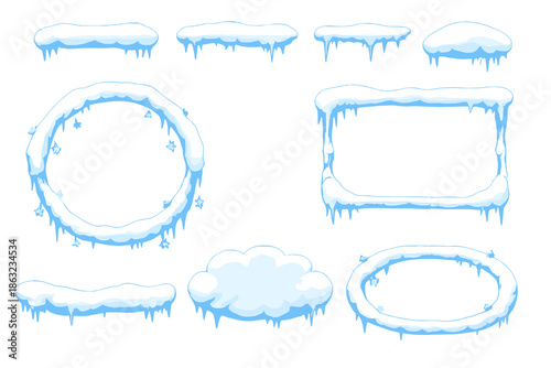 Winter Holiday Frames with Snow and Ice