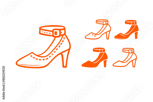 Set of orange high heels with ankle straps