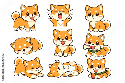Cute Cartoon Shiba Inu Dogs