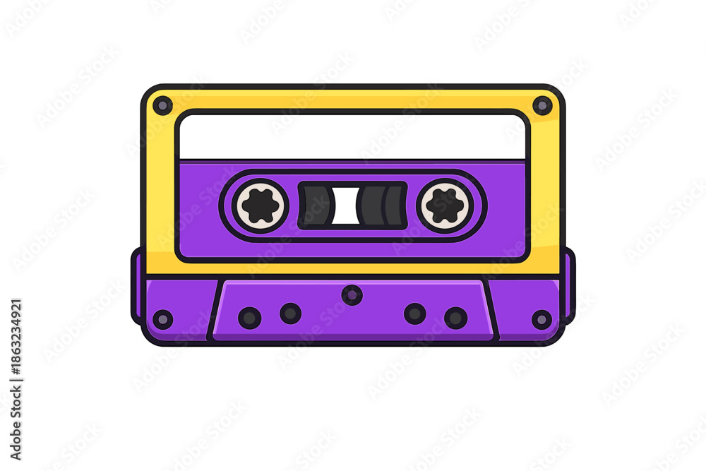 Obraz premium Retro cassette tape with purple and yellow design