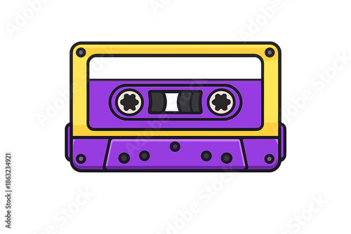 Retro cassette tape with purple and yellow design