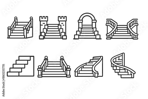 Collection of stylized staircase icons on a gradient background