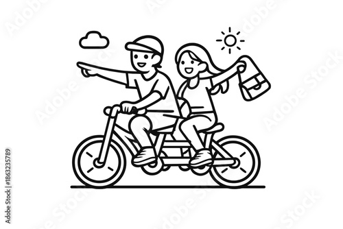 Couple riding a tandem bicycle